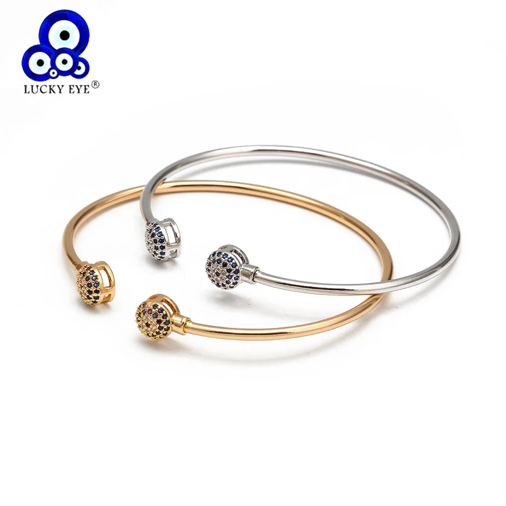 Lucky Eye Open Cuff Bracelet Bangle Gold Silver Color Copper Micro Pave Zircon Evil Eye Bangle for Women Men Fashion Jewelry