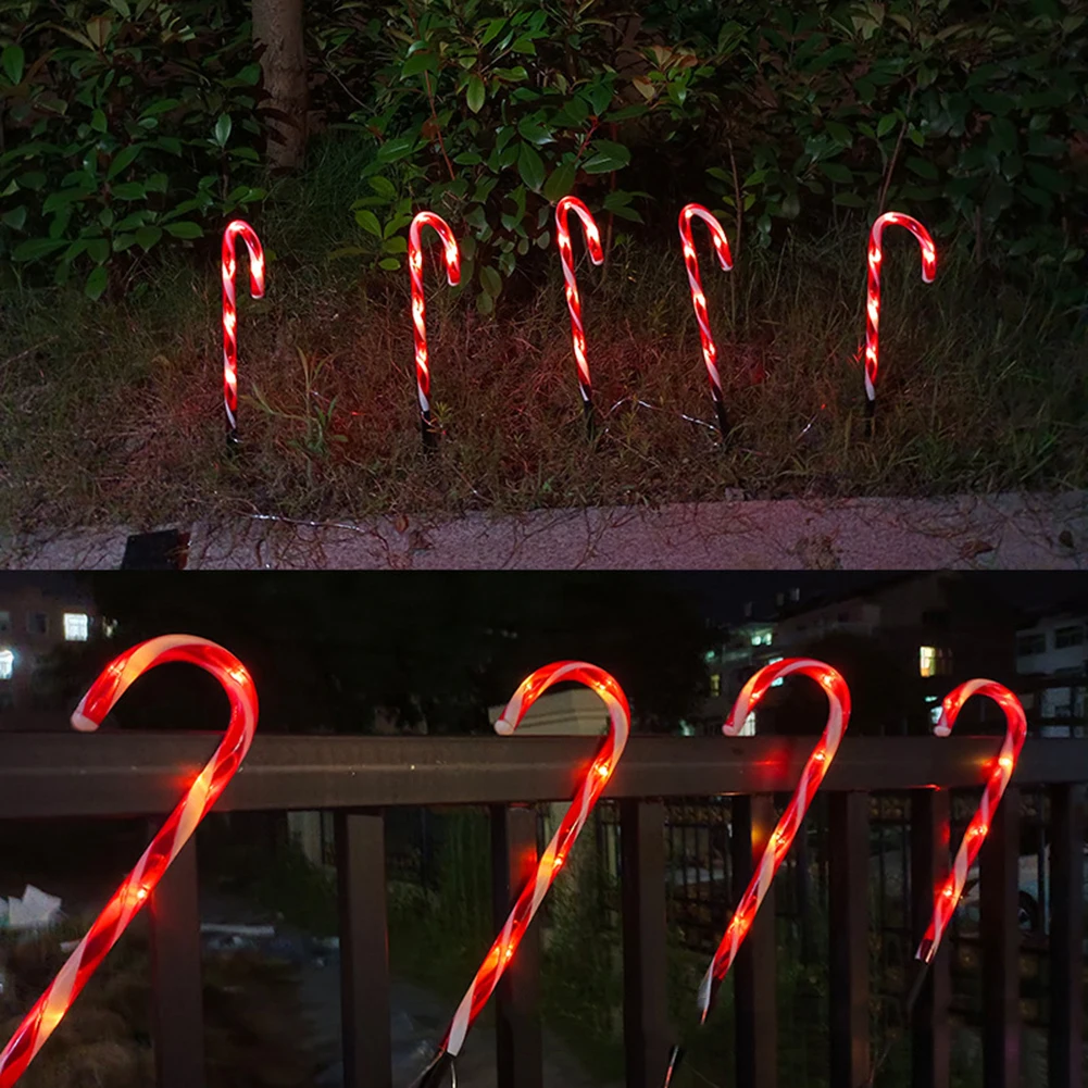 Solar Power Light String Christmas Candy Cane Lights LED Garden Ground Plug Crutch New Year Room Decor Warm Atmosphere Light