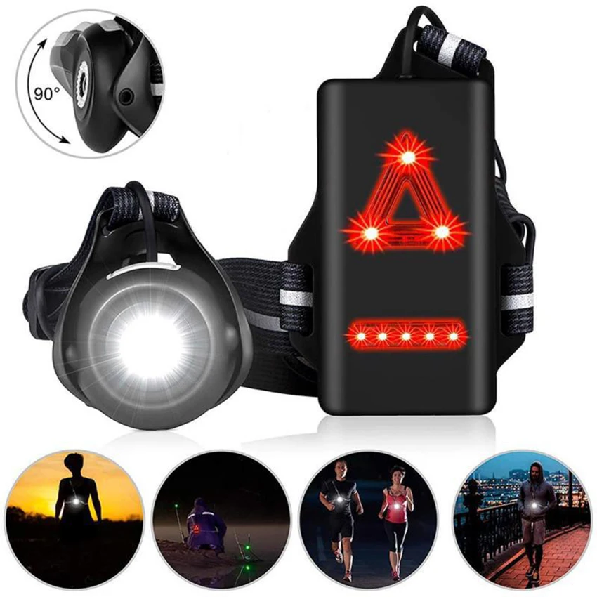 Luce di marcia notturna, faretto a LED ricaricabile USB con spia di sicurezza, attrezzatura da corsa impermeabile per esterni, escursionismo