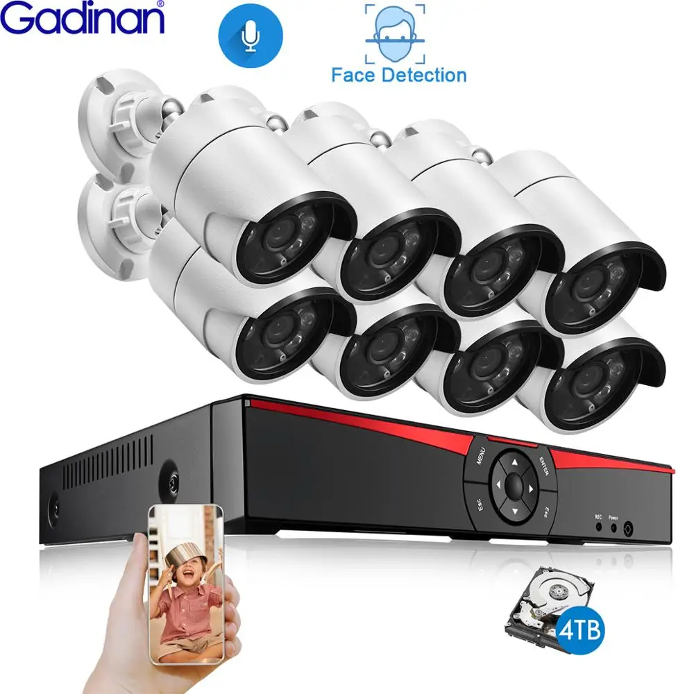 Gadinan Face Detection Capture 8CH 5MP POE NVR Security Camera System Audio Record IP Camera Outdoor CCTV Video Surveillance Kit