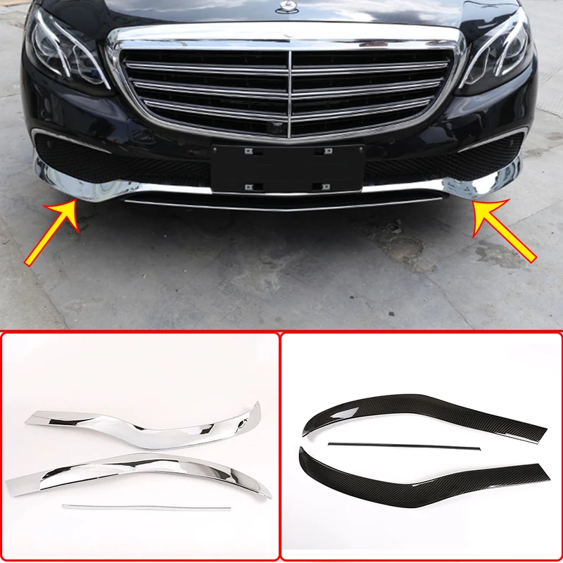 3Pcs Carbon Fiber ABS Chrome Front Bumper Plate For Mercedes Benz E Class W213 2016-2019 Car Accessories