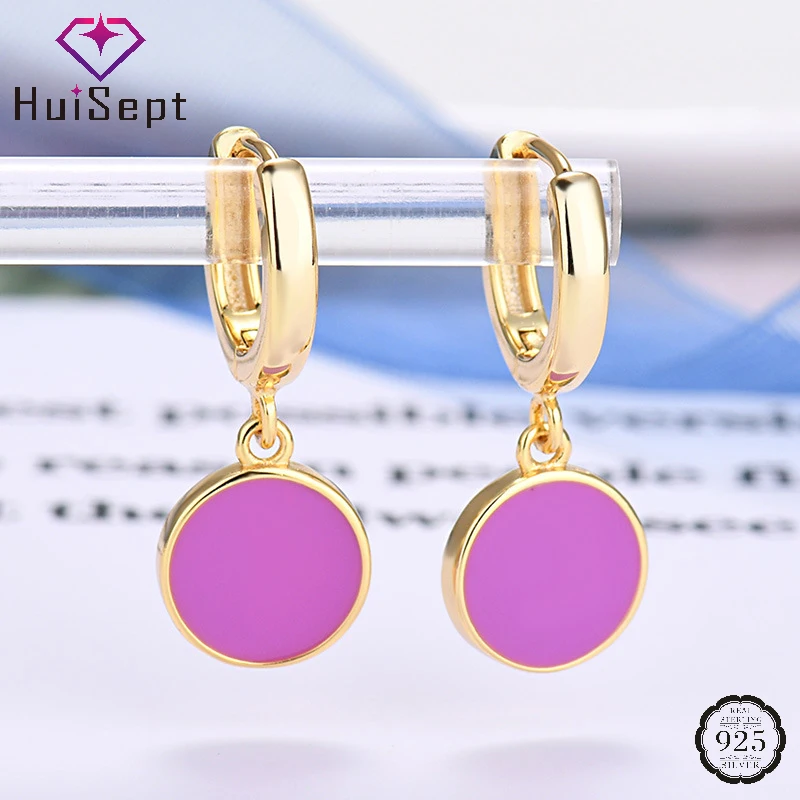 HuiSept Round Earrings Silver 925 Jewelry Accessories for Women Wedding Party Engagement Bridal Gifts Drop Earrings Wholesale