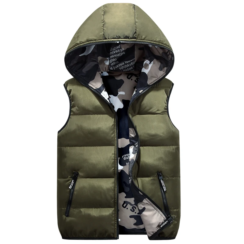 Men Woman child Vests Hooded Two Side Camouflage Warm Male Waistcoat Winter Jacket Outerwear Sleeveless Female Coat