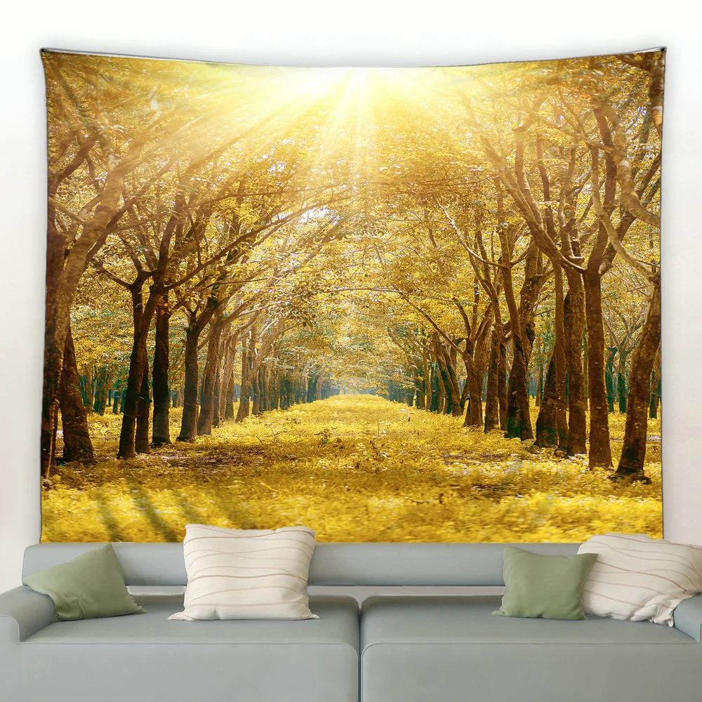 Autumn Forest Stream Landscape Tapestry 3D Mandala Wall Hanging Hippie Wall Tapestry Tapiz Wall Decor Tapestries Wall Carpets