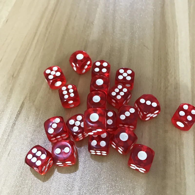 10Pcs/Lot Quality 12mm Acrylic Transparent Red Dice White Point Dice Hexahedron Fillet Entertainment Bar KTV Dice Set Board Game