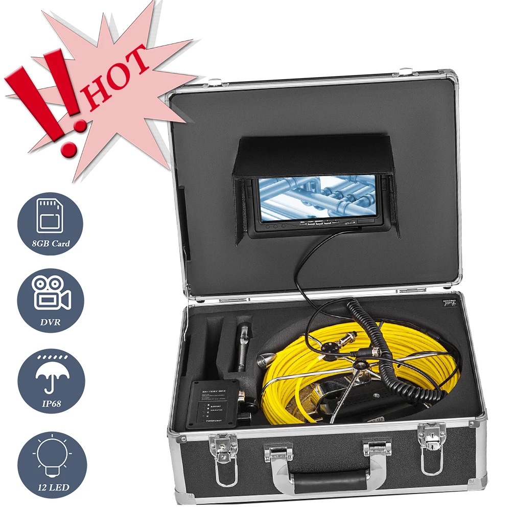 

20m 23mm Sewer CCTV Pipe Inspection Industrial Security System With DVR Video Recording 7"LCD Waterproof Drain Endoscope Camera