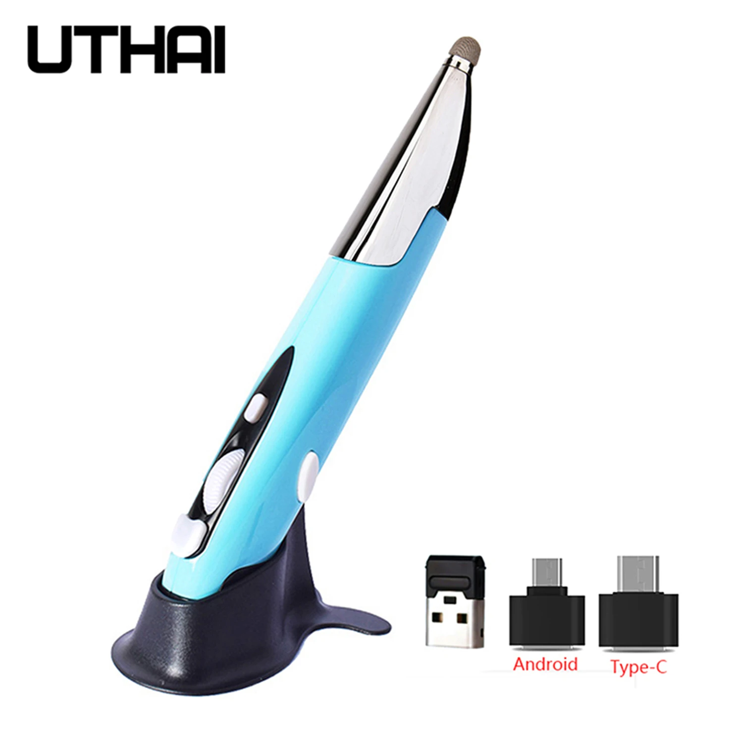 UTHAI DB32 USB Capacitive Pen _2.4G Wireless Mouse Pen Personality Creative Vertical Pen Shape Computer Stylus Battery Mouse