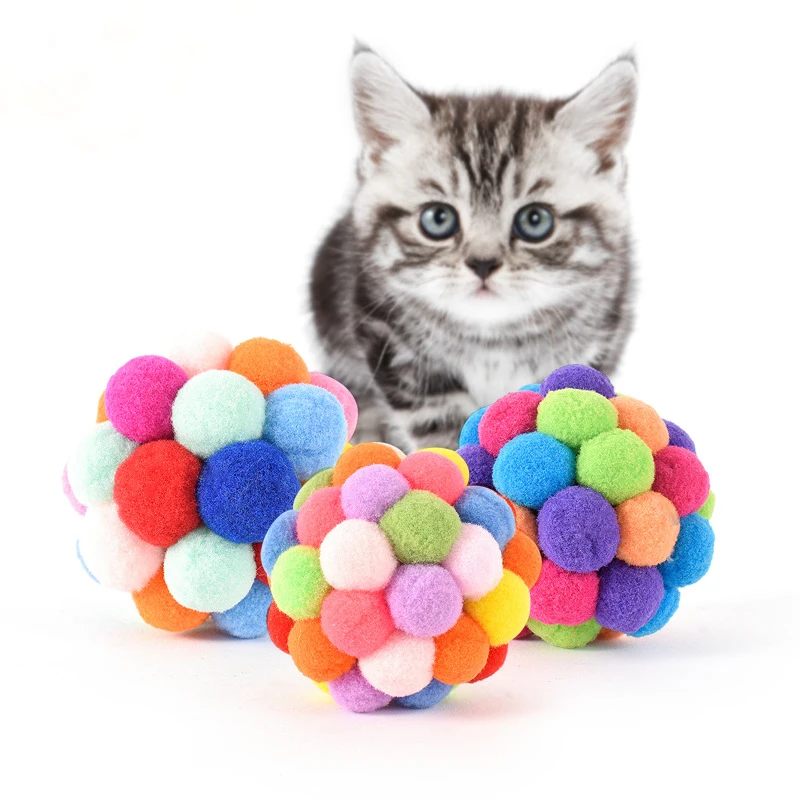 2pcs Hot Sale Pet Cat Ball Toy Colorful Handmade Bells Bouncy Balls Built-In Catnip Interactive Toy Home Pet Cat Supplies