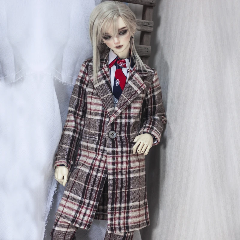 

G10-323 1/4 1/3 Uncle SSDF POPO68 SD BJD MSD doll clothes high quality Red Brown plaid coat suit