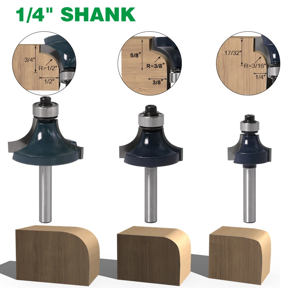 Fresa de haste 1/4 "1/4mm, escultura em madeira, canto redondo, broca de roteador com rolamento para trabalho em madeira, carboneto de tungstênio, 1 peça
