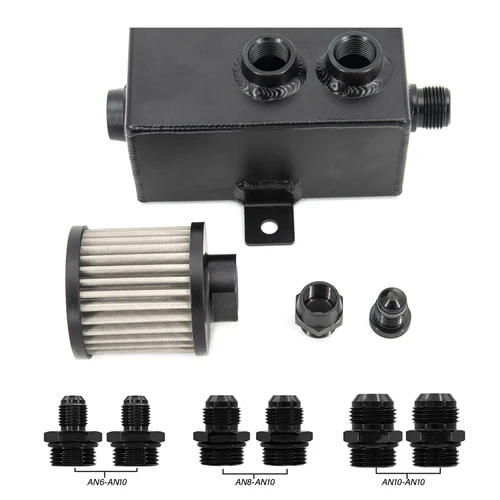 Imagen 1 del producto Tanque de combustible Universal para coche, lata de captura de aceite de aluminio de 1L con respiradero y filtro de drenaje AN6 AN8 AN10