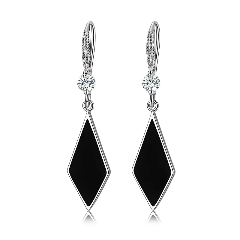 Fashion Black Rhombus Drop Earrings Cubic Zircon Stone Ear Piercing Hook Female Dangle Earring Trendy Wedding Jewelry For Women