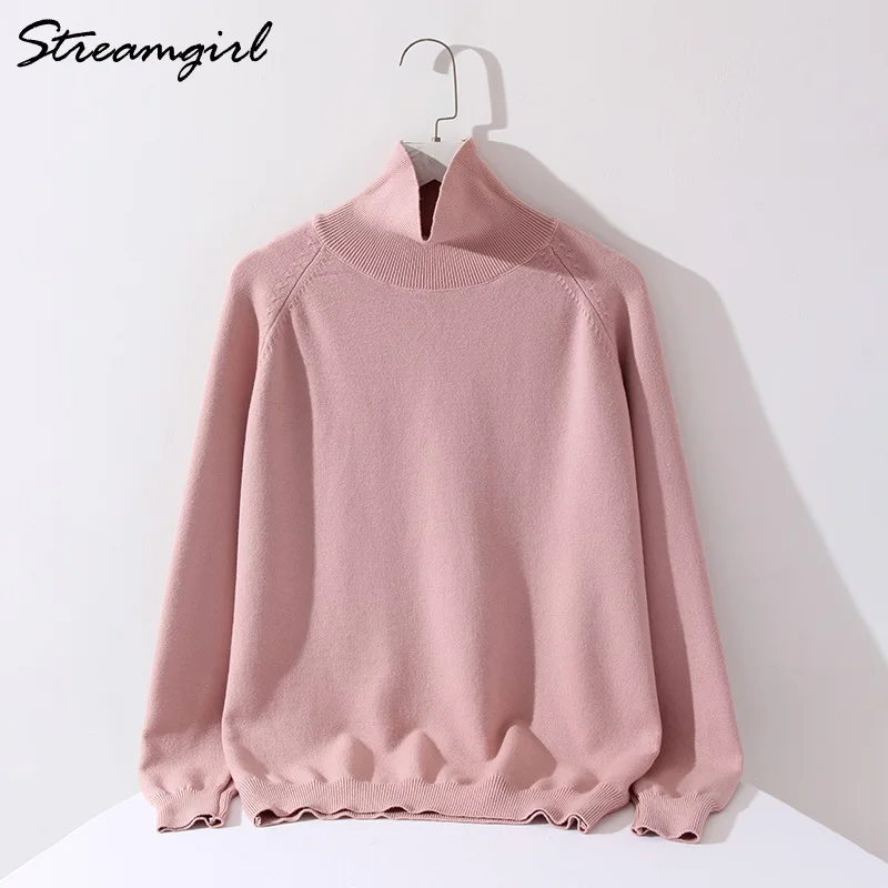 Camisola de gola alta feminina 2022 outono inverno camisola feminina de malha rosa topo preto camisola de caxemira pullovers de gola alta