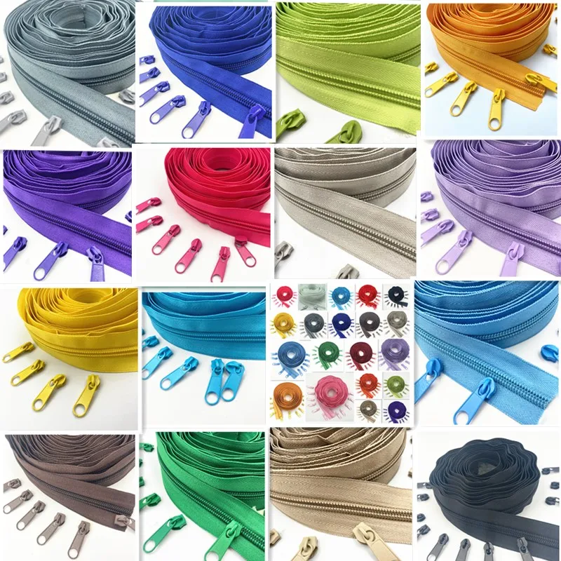 

20 Meters with 20 zipper pullers 5 # (20 Colors) Long Nylon Coil Zipper for DIY Sewing Clothing Accessories