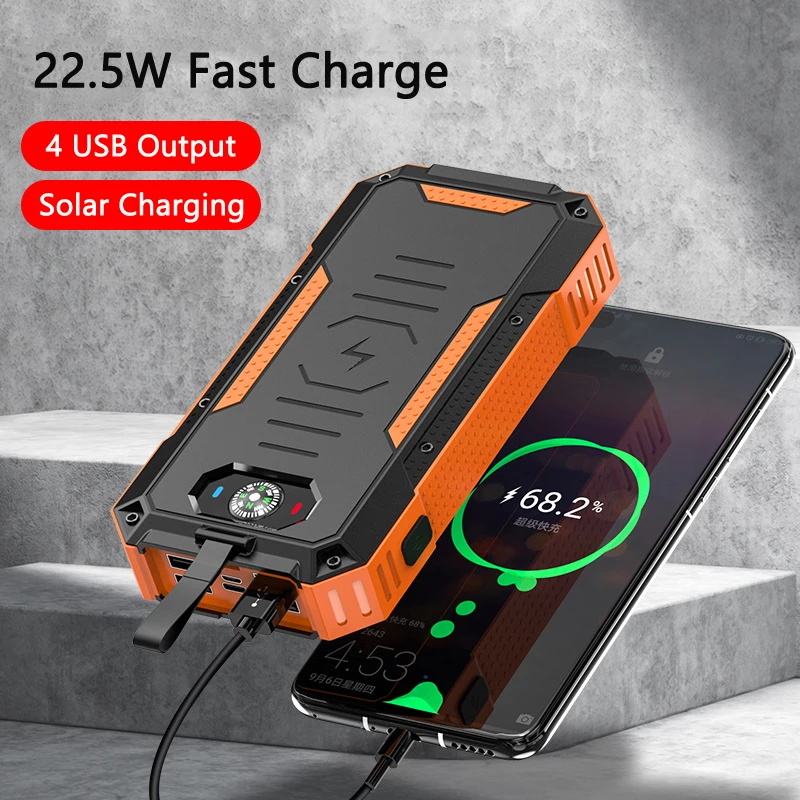 22.5W Fast Charge Solar Power Bank 50000mAh 15W Qi Wireless Charger External Battery Powerbank for iPhone 15 Xiaomi Mobile Phone