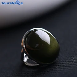 Anillo de obsidiana Natural para hombres y mujeres, piedra de ojo de gato verde, anillo de mosaico de plata de ley S925, regalo Simple, anillo de cristal, joyería al por mayor