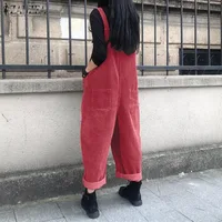 Corduroy Overalls Women's Summer Bib Jumpsuits ZANZEA 2026 Casual Suspender Harem Pants Female Solid Rompers Femme Oversize - Image 2