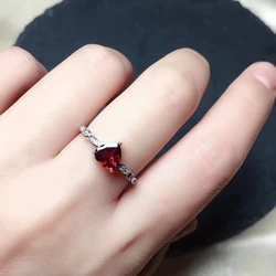 CoLife Jewelry 925 Silver Heart Gemstone Ring for Engagement 6mm Natural Garnet Ring Sterling Silver Garnet Jewelry