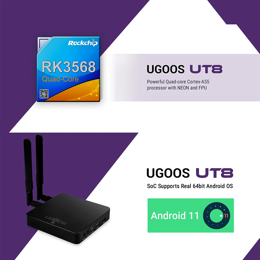 UGOOS UT8 UT8PRO Android11 Rockchip RK3568 TV, pudełko WIFI6 SPDIF 1000M LAN inteligentny odtwarzacz multimedialny 4K @ 60fps USB3.0 BT5.0 HDR