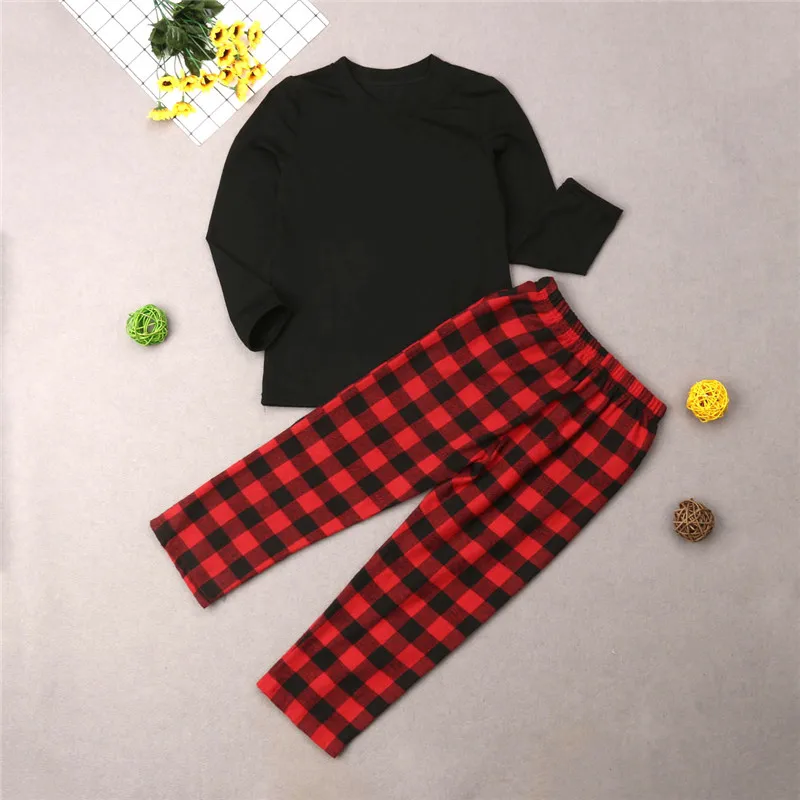 PUDCOCO Adults Baby Kids Christmas Family Matching Pajamas Set Sleepwear Xmas Plaid Nightwear Outfits 2Pcs/set