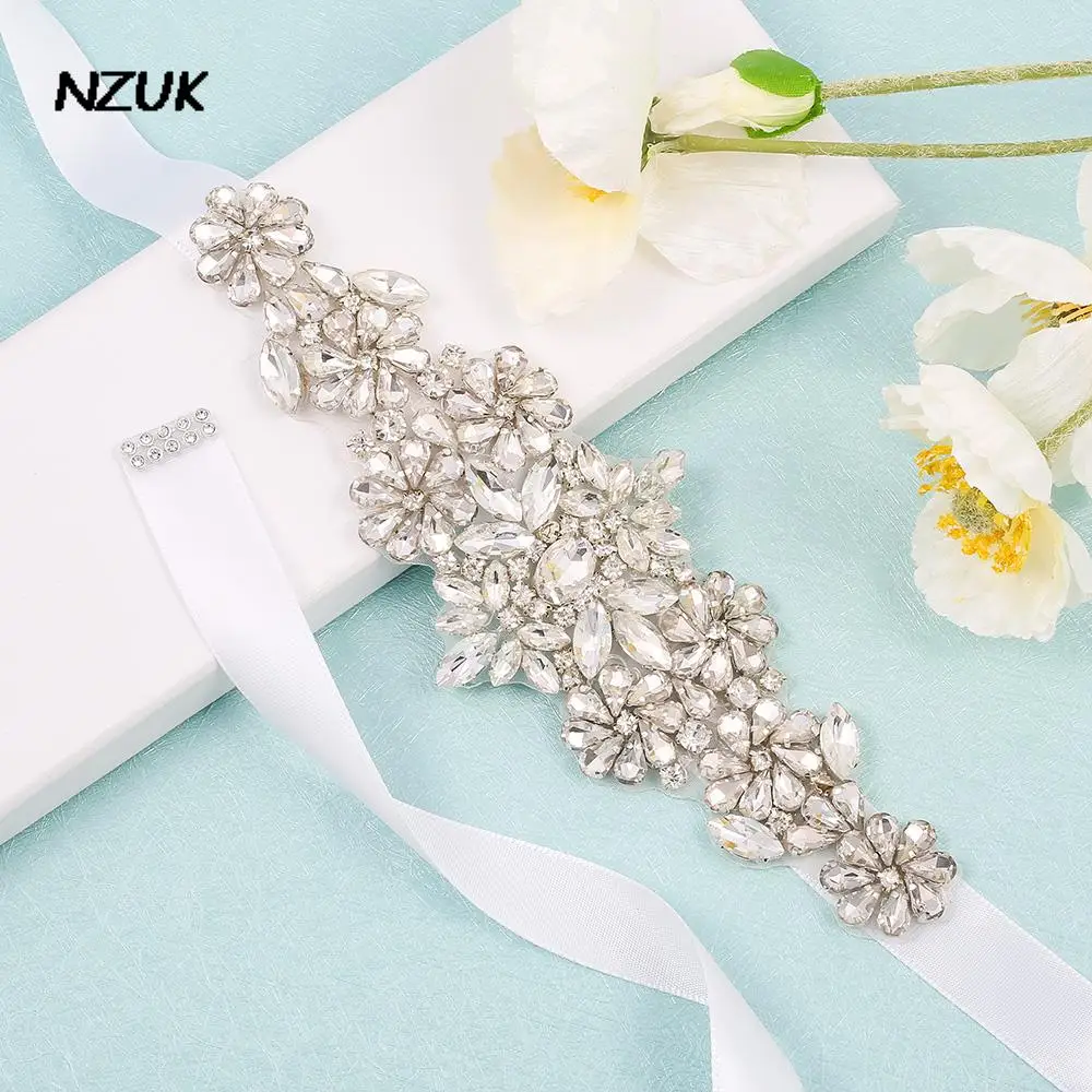 

NZUK Wedding Belt Silver Rhinestones Rhinestone Bridal Belt Clear Crystal Bridal Sash for Wedding Dress ceinture mariage