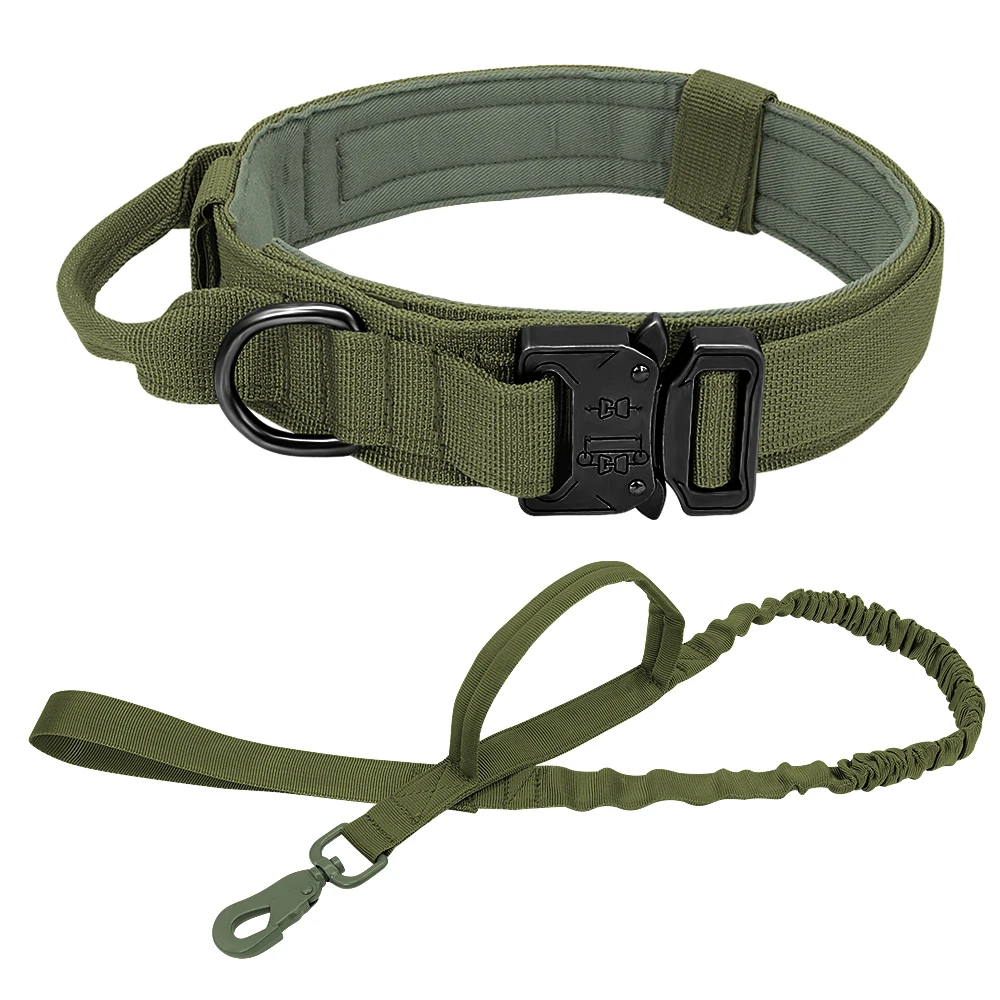 Collar táctico militar para perro, conjunto de correa elástica de nailon para mascotas, collares de entrenamiento para perros grandes, Pastor Alemán