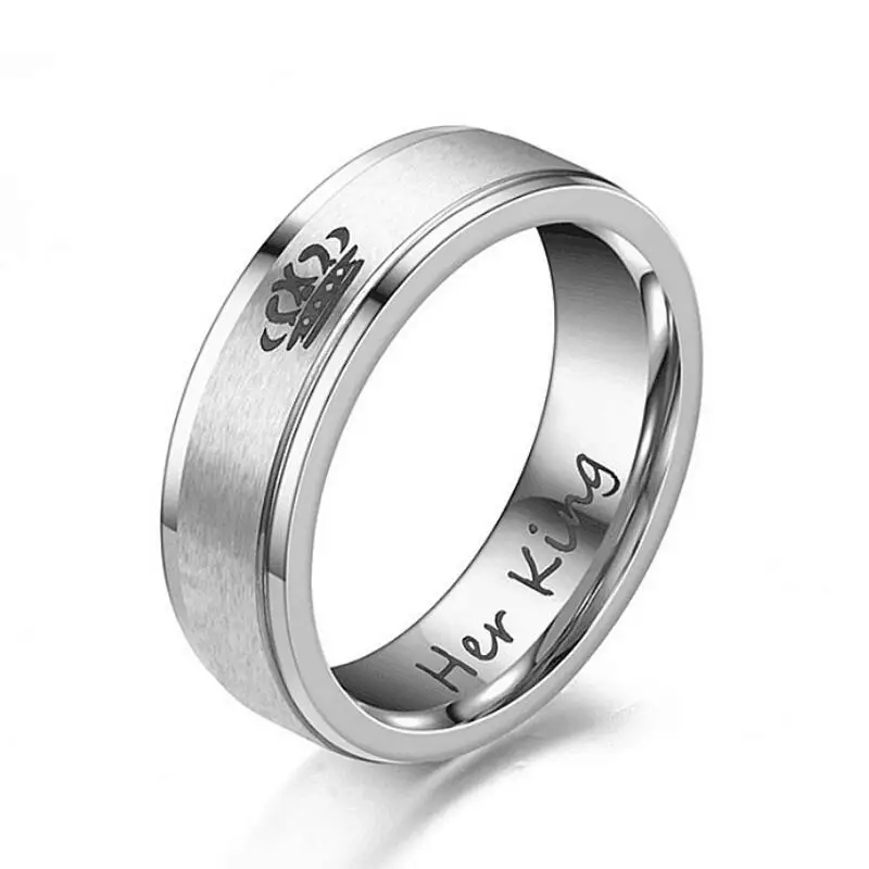 Aroutty New Fashion Crown Couple Rings Her King His Queen Stainless Steel Wedding Rings For Women Men Engagement Gift image 6