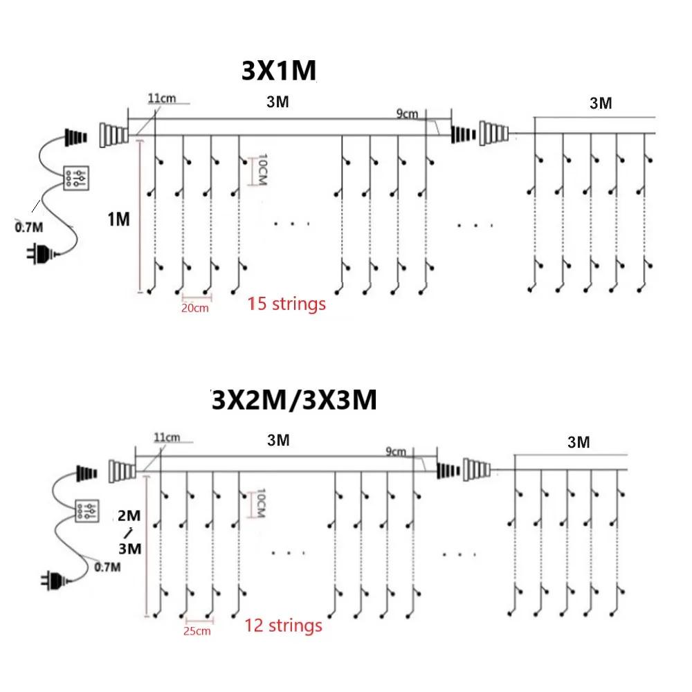 Christmas Decoration 3*3 6*3 9*3M Window Curtain Lights Outdoor Garland for Wedding Garden Patio String Lights New Year 2024