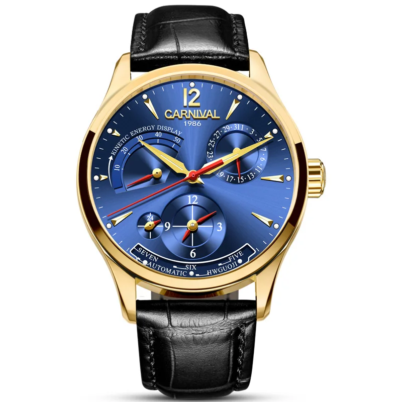 Carnival KARNEVAL Neue Dual Time Zone Uhren für Männer Automatische Multifunktions Männer Mechanische Armbanduhren Saphir Kalender Montre Homme 8