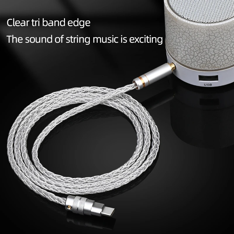 HIFI pure silver USB Type C to 3.5 mm 2.5mm 4.4mm Jack AUX Cable DAC Type-C Audio Kabel for Car Speaker Headphone