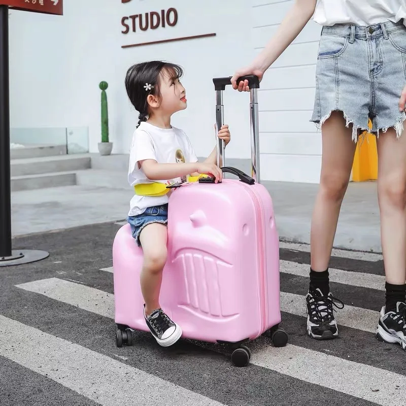 Kid's Luggage Lovely Spinner Wheels Suitcases Can Sit and Ride Baby Drag Trolley Case Boarding Travel Suitcase 20'' 24'' Inch