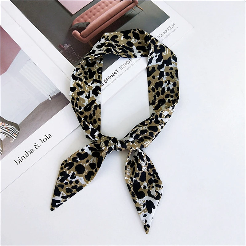 Brand Bag Scarves Leopard Print Women\'s Scarf Silk 100% Summer Multifunctional Ribbon Headband Wrist Towel Women\'s Turban MN3