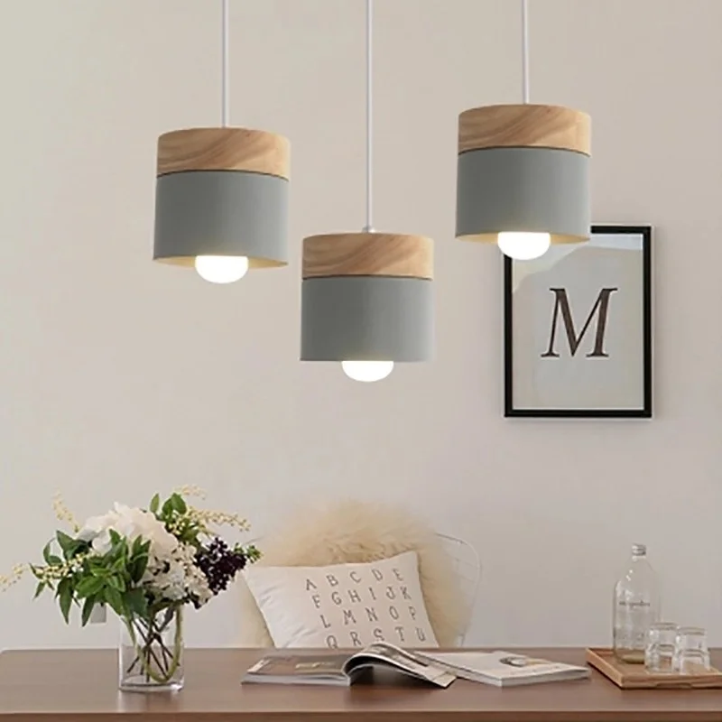 Nordic simplicity LED E27 Pendant light Modern macaron Hanging Lights Home improvement Iron and wood decoration Pendant lamp