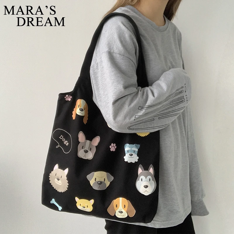 Mara\'s Dream Canvas Tote Shoulder Bags Items Cartoon Dog Cotton Cloth Shopper Bag Korean Large Fabric Eco Shopping Bag Handbags