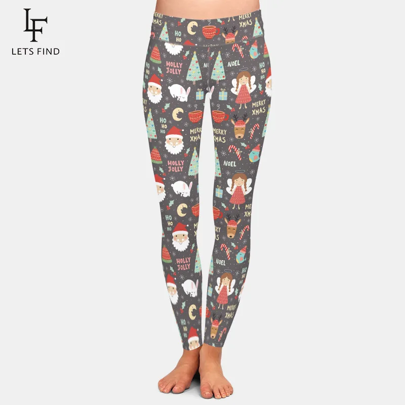 

LETSFIND Women Leggings 3D Funny Christmas Pattern with Santa Claus Deer Rabbit Print High Waist Soft Slim Leggings