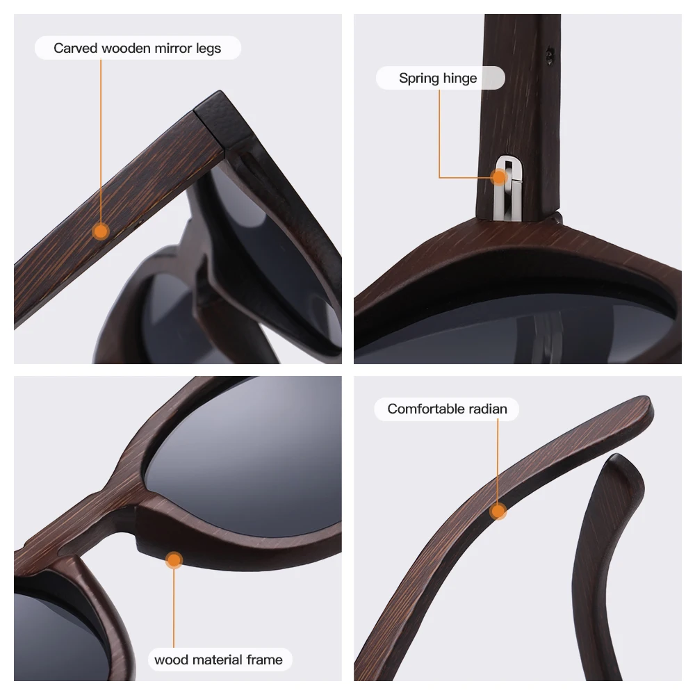 GM Brand Desgin Spring New Style 100% Bamboo Polarized Sunglasses Men Women Fashion Glasses UV400 Wooden Square Box