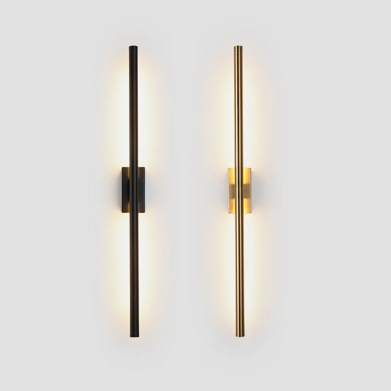 

Modern simple linear tube LED up down background opposite wall light LED bedside foyer corridor black gold LED sconce WF1016