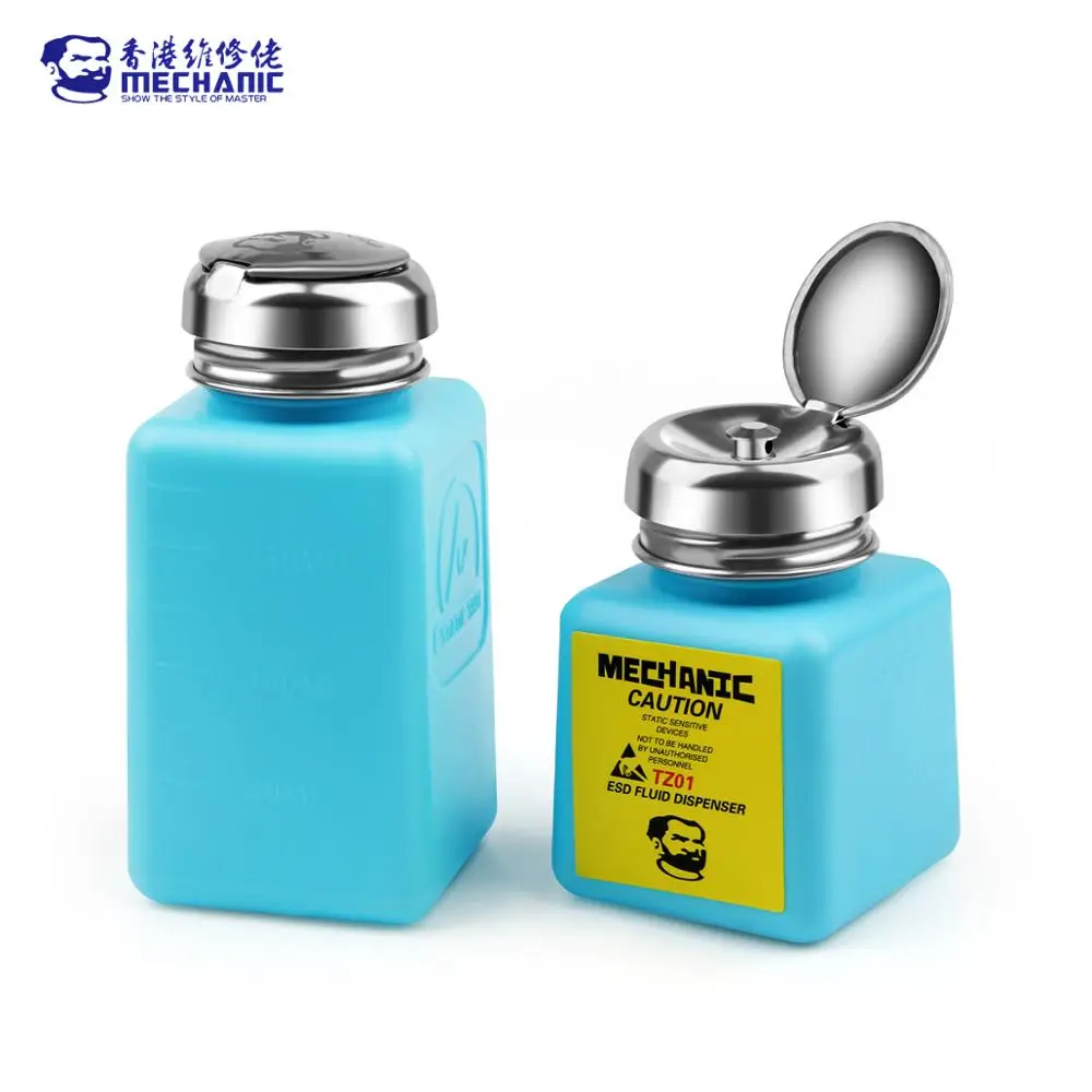 MECHANIC 180ml Metal Cap Liquid Alcohol Bottle Press Pumping ESD Fluid Dispenser Plastic Container For PCB Motherboard Cleaning