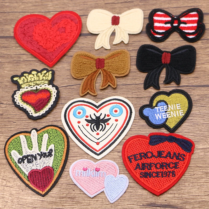 Heart-shaped Crown Love Bowknot Chenille Icon Towel Embroidery Applique Patches for Clothing DIY Sew up Badges on the Backpack