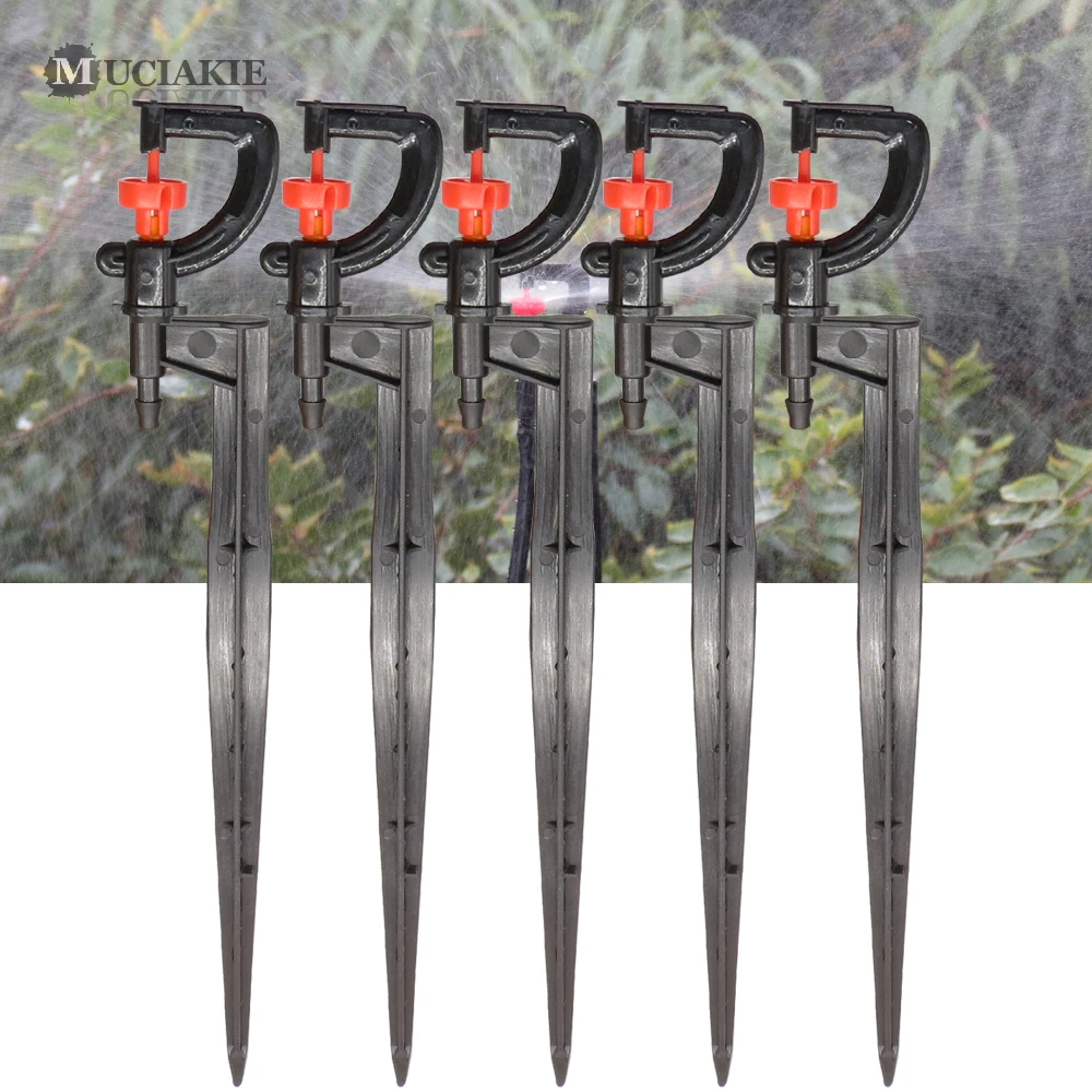 MUCIAKIE 10PCS Mini Rotating Sprinkler 360 Degrees Red Wheel Micro Rotor Sprinklers Head on Stake Garden Watering Spray Nozzle