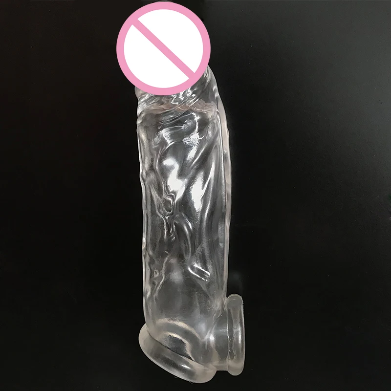 Highly Elastic Crystal Condom Reusable Penis Extender Sleeve Delay Ejaculation Penis Enlargement Intimate Goods Sex Toys For Men