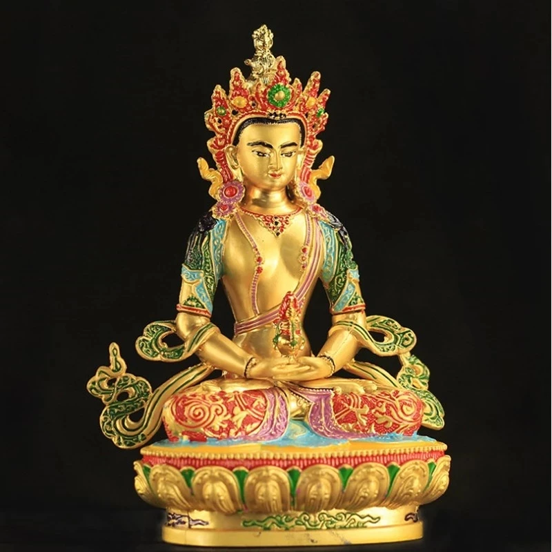 

Special offer HOME family TOP efficacious Protection Tibetan Buddhism Longevity Buddha Painted multicolor statue free ship