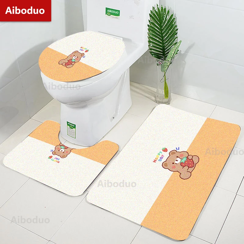 

Aiboduo Cartoon Bear 3pcs/set Toilet Lid Cover Set Non Slip BathMat Restroom Rug Kawaii Warm Home Decoration Absorbent Carpet