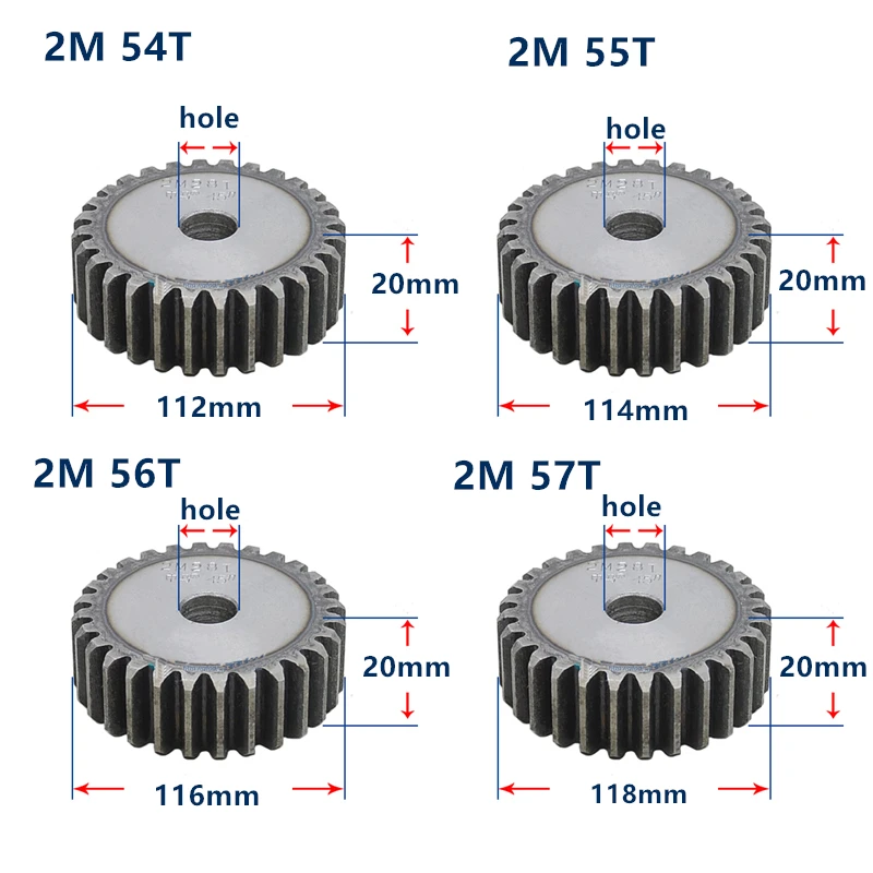 MOD2 zębatka 42 zęby-57 zęby biegów zębów hartowane grubość 20mm 2 moduł metal gear koło zębate cylindryczne przekładnia zębata dostosowane