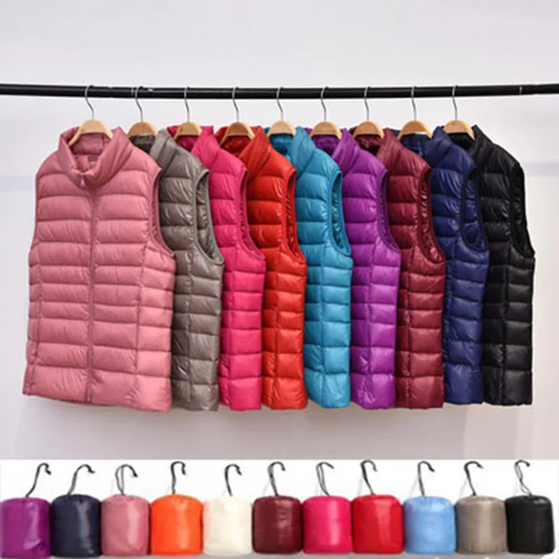 Winter Duck Down Coat Women Ultra Light Plus Size 3XL Vest Slim Short Puffer Jacket Spring Waistcoat