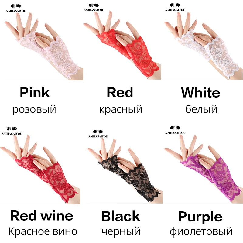 Gants multicolores sans doigts pour femmes, en dentelle, Sexy, à la mode, demi-doigt, en résille, mitaines en maille, 1134