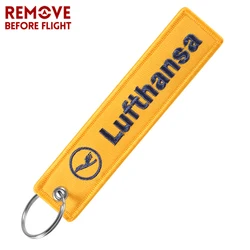 1PCS Embroidery Yellow Lufthansa Keychains Jewelry Key Tag Label Fashion Keyrings Flight Crew Pilot Key Chain For Aviation Gifts