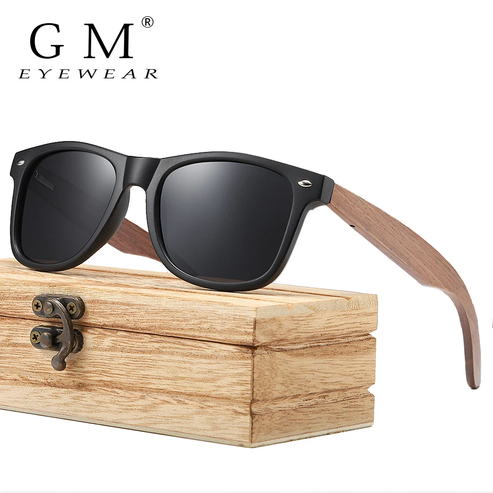 GM Brand Walnut Wooden Polarized Men's Sunglasses Square Frame Sun glasses Women Sun glasses Male Oculos de sol Masculino S7061h