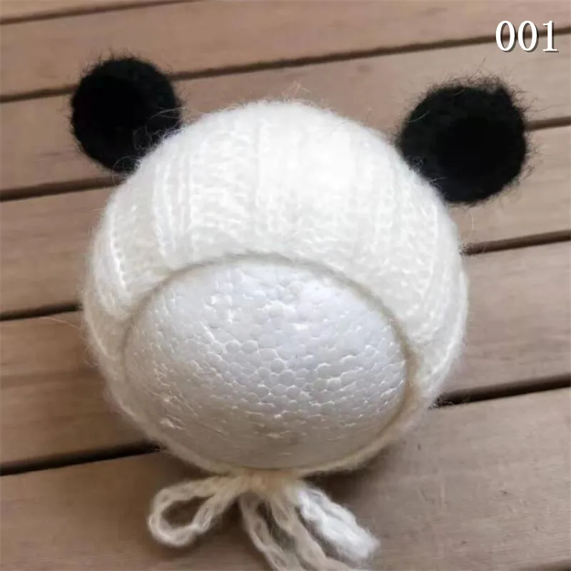 Newborn Photography Props Hand Knitted Mohair Black Ear Hat