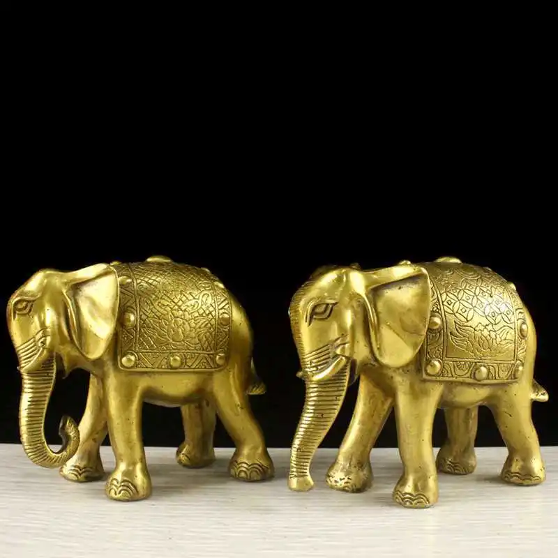 

Copper Elephant Statue A Pair of Brass Patterned Opening Crafts Gifts Chinese Fengshui Classical A Pair Antique Home Decor